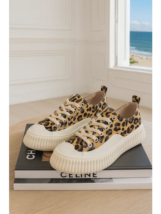 ZM shoes Тканевые кеды женские на высокой подошве, коричневый, фото 2
