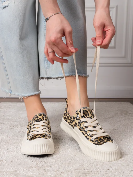 ZM shoes Тканевые кеды женские на высокой подошве, коричневый, фото 3