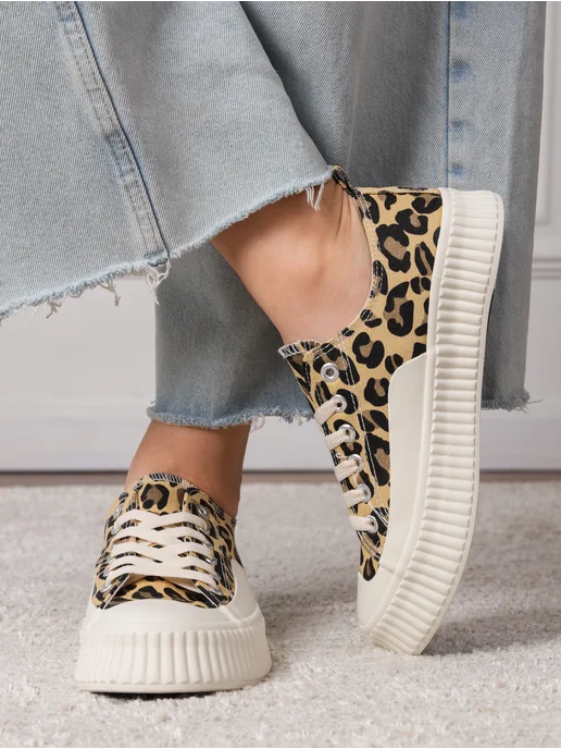 ZM shoes Тканевые кеды женские на высокой подошве, коричневый, фото 5