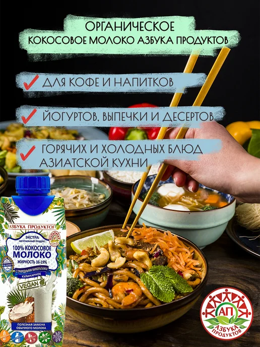 АЗБУКА ПРОДУКТОВ Кокосовое молоко без сахара сливки 19% 1л*2, 1 л, фото 3