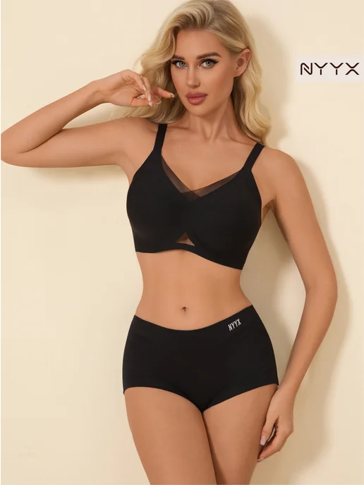 NYYX Трусы шорты женские хлопок с высокой посадкой набор 3 шт, черный, фото 4