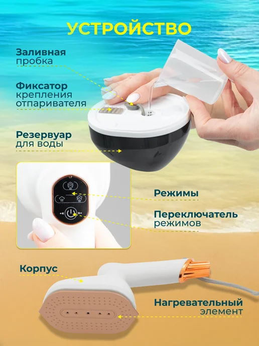 Отпариватель ручной для одежды мощный вертикальный, белый, фото 7