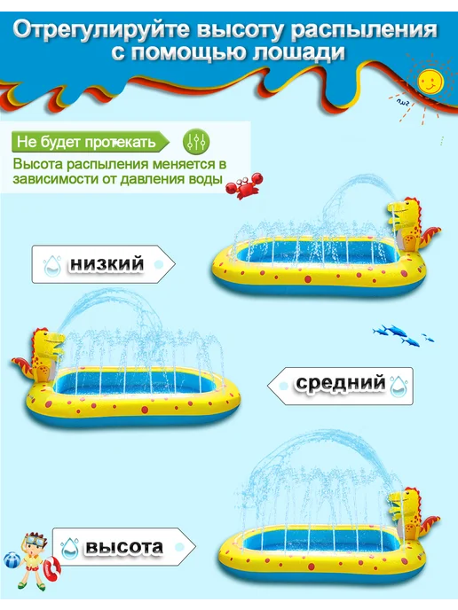 Детский надувной бассейн с фонтаном и брызгами 170 см, желтый, фото 2