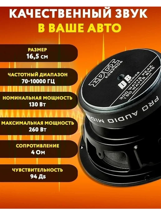 EDGE Колонки в машину динамики автомобильные EDBPRO6LITE, 16 см, черный, фото 3