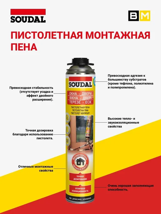 Soudal Пистолетная пена монтажная летняя «ОКНА ДВЕРИ» 2 шт, 1 шт, фото 2