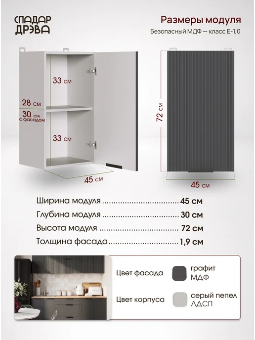 СпадарДрэва Кухонный гарнитур модульный навесной 45 см, серый, фото 2