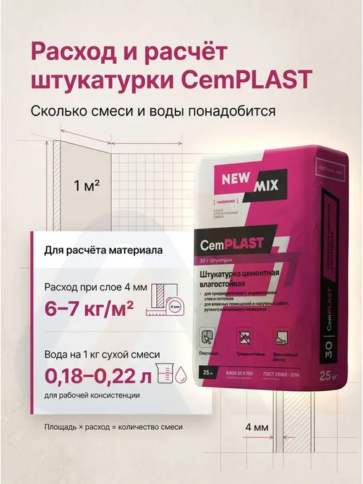 NEW MIX Штукатурка цементная влагостойкая Cemplast 24,8 кг, 24,8 кг, фото 4
