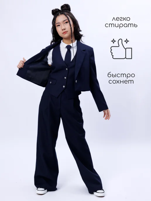 SENS FASHION Жакет классический укороченный, синий, фото 3