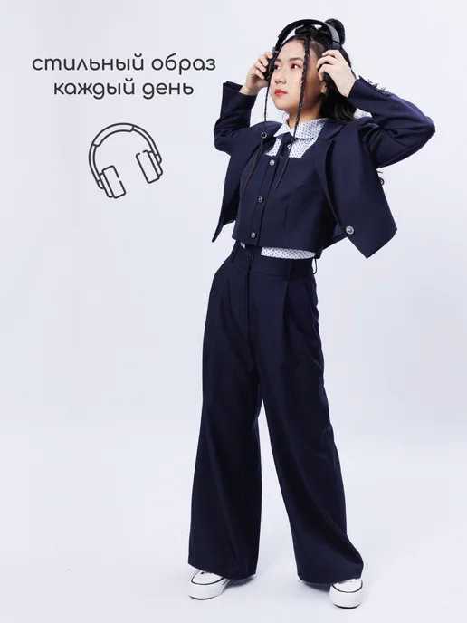 SENS FASHION Жакет классический укороченный, синий, фото 7