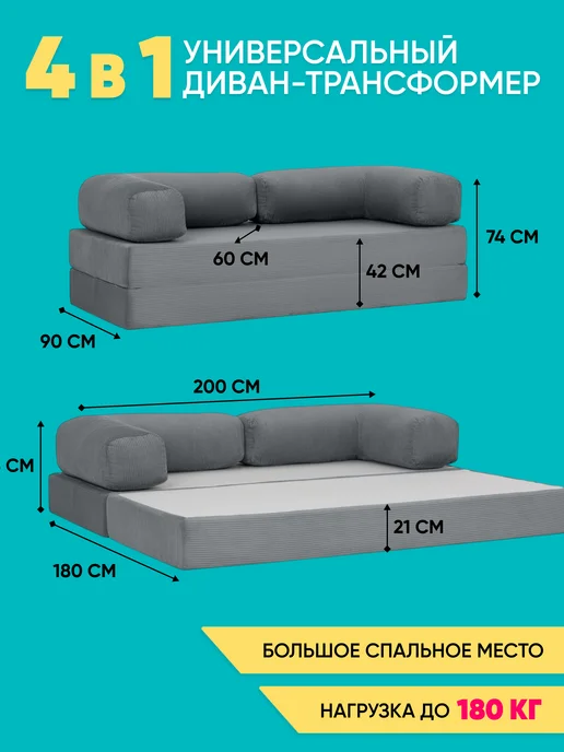 Askona Бескаркасный диван-матрас Bush Тк. Cilium Grafit 180х200 см, Grafit, фото 2