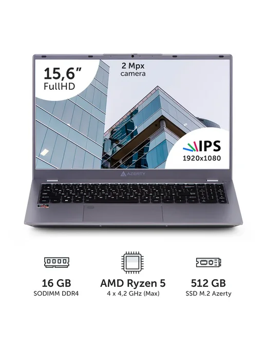 AZERTY Ноутбук RBA-2510 15.6" IPS, Ryzen 5 5500H, 16Gb, 512Gb, 16 ГБ, 512 ГБ