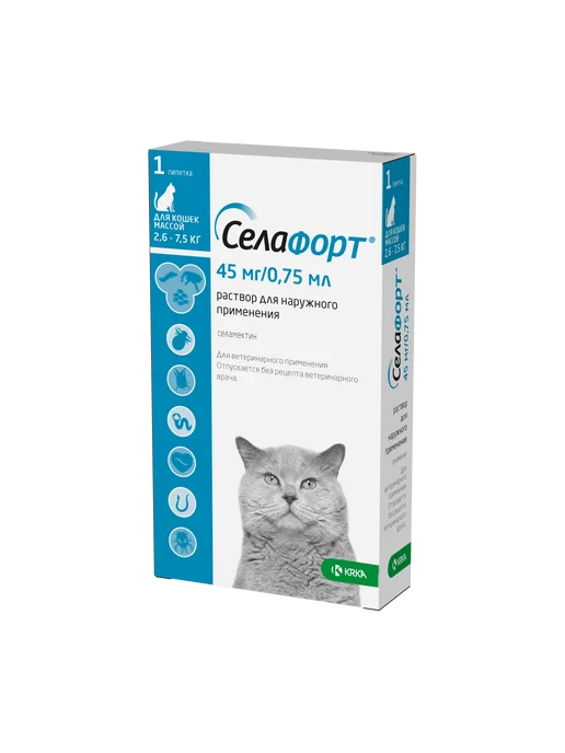 KRKA Селафорт капли для кошек от 2,6 до 7,5 кг, 7,5 кг