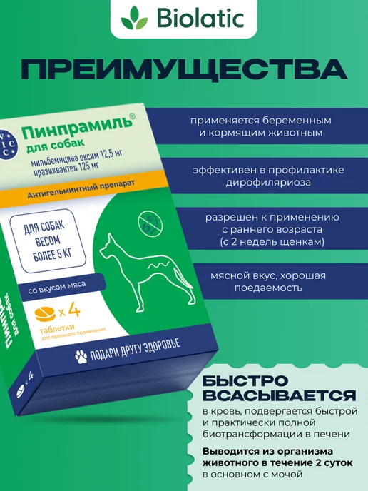 VIC Пинпрамиль 12,5мг 125мг для крупных собак 4 табл, вариант, фото 2