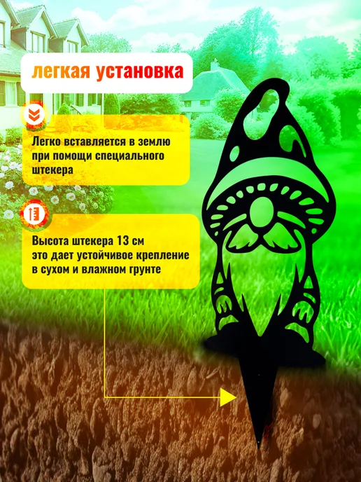 Borokot Садовые фигурки декоративные Гриб Мухомор - 3 шт металл, 3 шт, фото 2