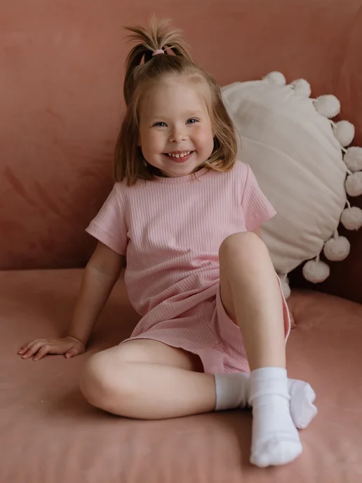 Alisse Dreams Пижама детская с футболкой и шортами в рубчик, розовый