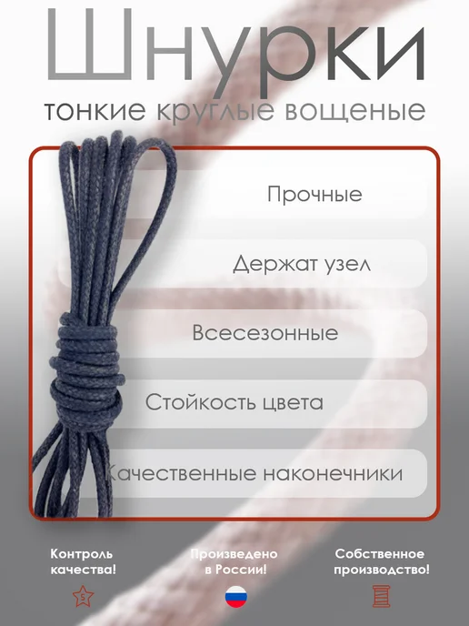 shoexpert Шнурки 60 см тонкие вощеные х б Черные, синий, фото 3