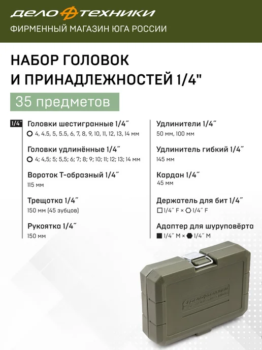 ДЕЛО ТЕХНИКИ Набор головок и принадлежностей 1 4", 35 пр, 600735, вариант, фото 2
