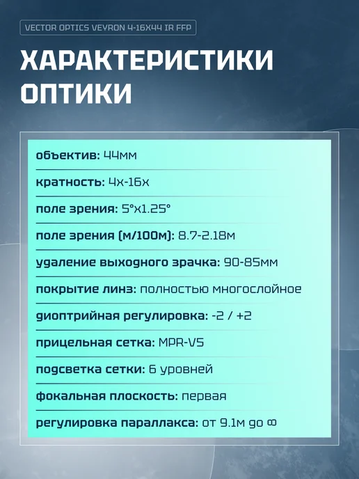 Vector Optics Оптический прицел 30мм FFP Veyron 4-16X44IR SCFF-38, вариант, фото 7