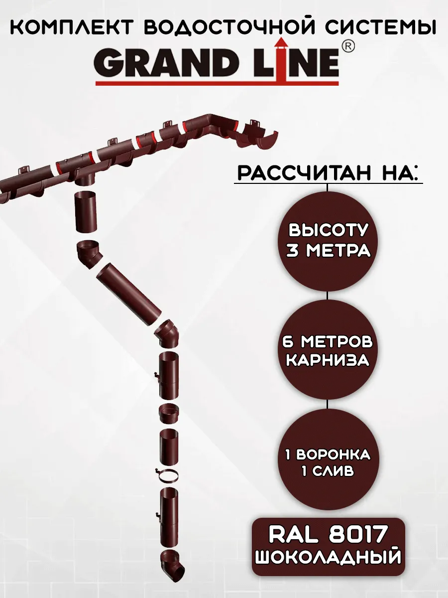 Комплект водосточной системы на 6 метров шоколад