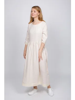 Платье льняное с кружевом MOREDRESS 446322338 купить за 8 848 ₽ в интернет‑магазине Wildberries