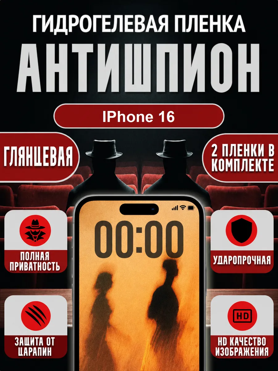 Гидрогелевая пленка глянцевая антишпион для Iphone 16