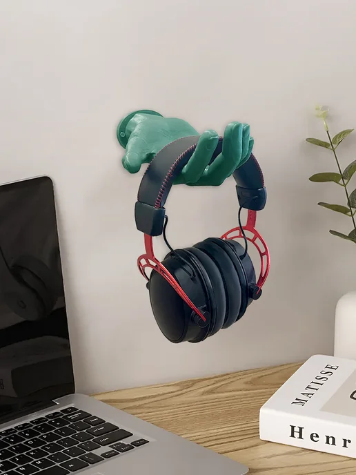 Держатель для наушников настенный 3D рука, зеленый, фото 4