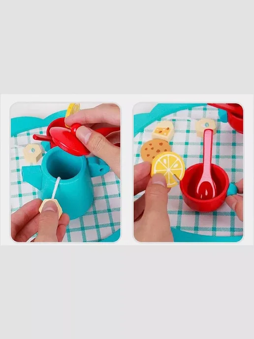 Сундук знаний Игрушечная посуда деревянная кухня 3+ детям, синий, фото 8