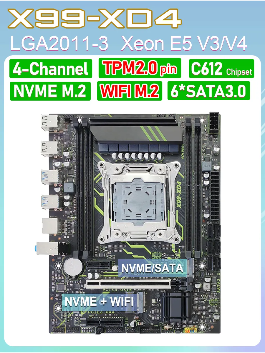 Материнская плата x99 XD4 LGA 2011-3, четырехканальная DDR4, для Xeon E5, с разъемом TPM 2.0.