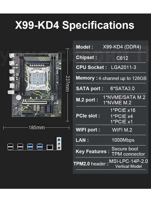 KEYIYOU Материнская плата x99 XD4 LGA 2011-3, четырехканальная DDR4…, вариант, фото 2