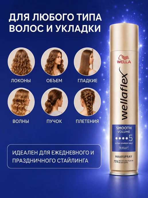 WELLA Лак для укладки волос SMOOTH VOLUME 5, 2 шт*250 мл, 2 шт, 250 мл, фото 2