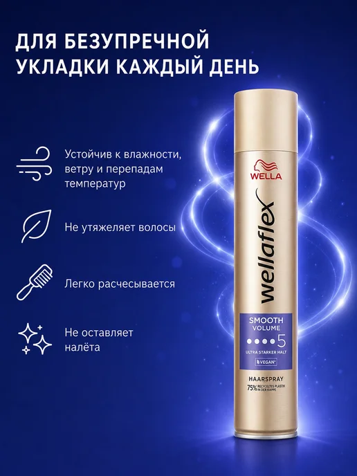 WELLA Лак для укладки волос SMOOTH VOLUME 5, 2 шт*250 мл, 2 шт, 250 мл, фото 6