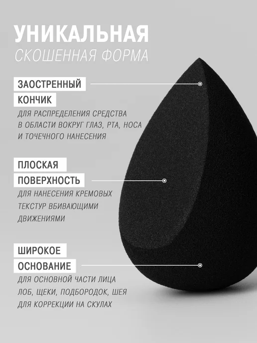 SHENY Professional Спонж для макияжа большой черный скошенный, черный, фото 5