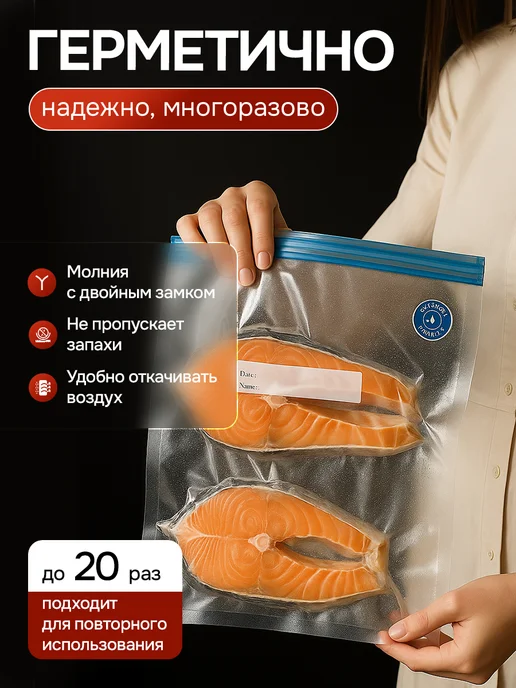 Многоразовые вакуумные пакеты для продуктов сувид с насосом, белый, фото 2