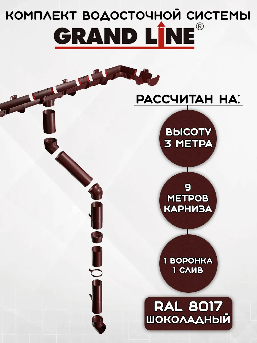 Комплект водосточной системы на 9 метров шоколад