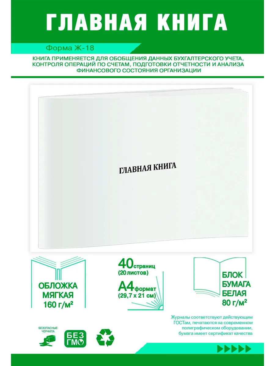 Главная книга (Форма Ж-18) горизонтальная