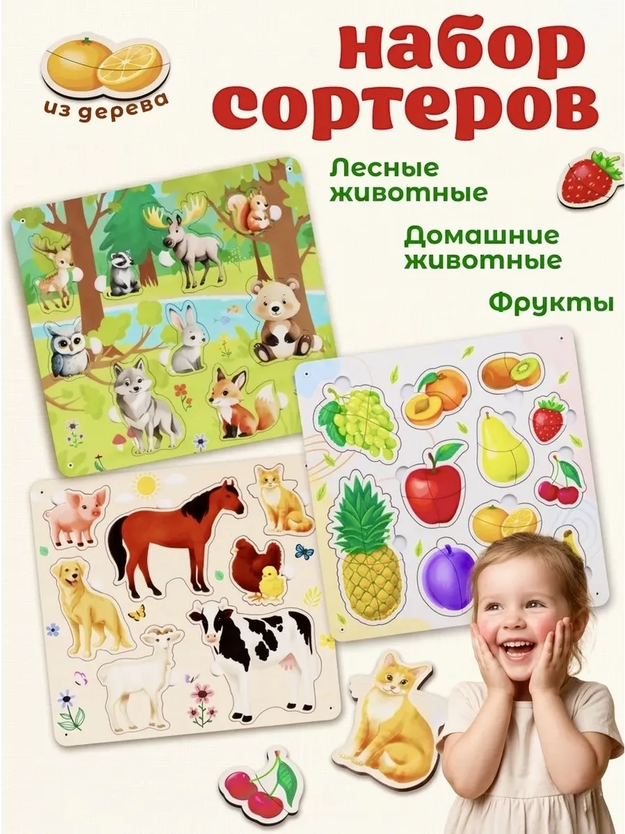 Рамка вкладыш для малышей набор деревянный сортер