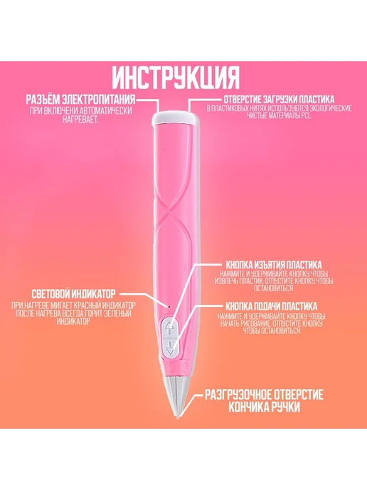 3D ручка с блоком питания светиться, розовый, фото 2