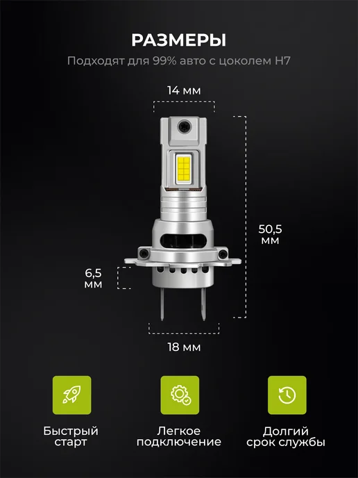 LEDBRITED Светодиодные Led Лампы автомобильные V3 Н7, 2 шт, фото 3