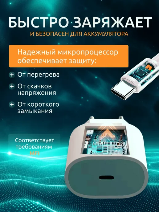 Зарядник быстрый Type-C-Type-C 25W для iPhone и Android, 25 Вт, фото 2