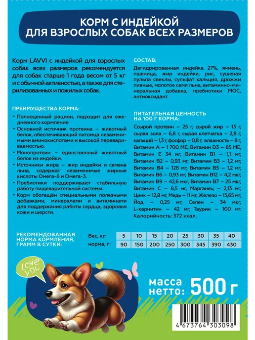 Сухой корм LAVVI Акция для собак, индейка, 0,5 кг, фото 2