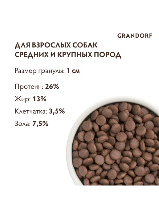Сухой корм Grandorf' для собак, крупные, средние, индейка, 10 кг, фото 2
