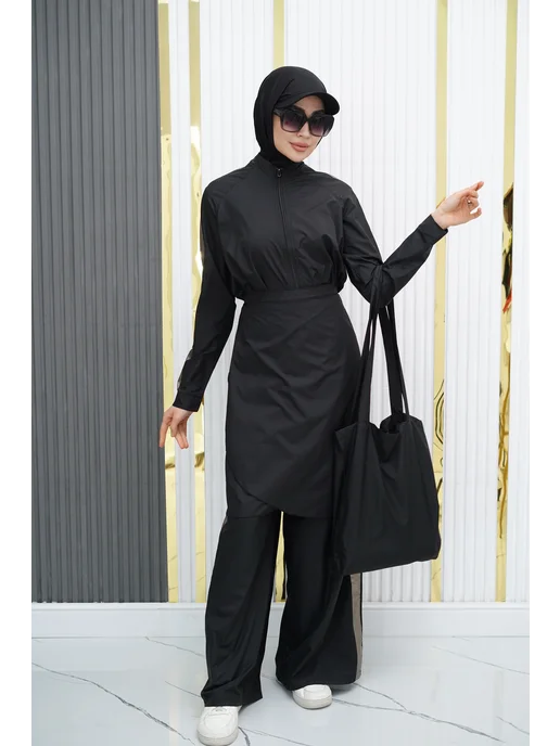 Roza Hijab Буркини комбинезон с сумкой, черный, фото 2