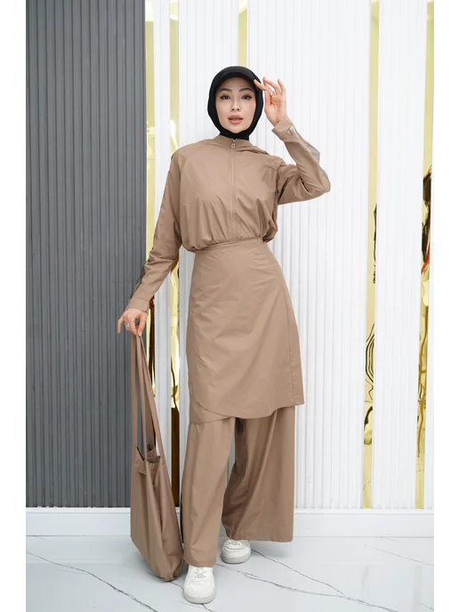Roza Hijab Буркини комбинезон с сумкой, коричневый, фото 6