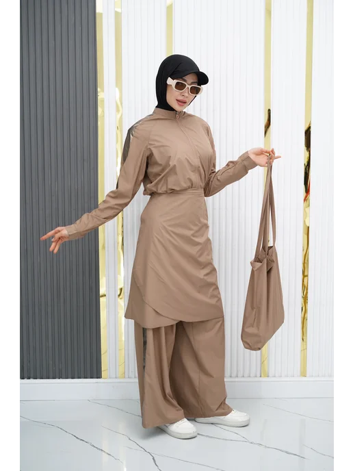 Roza Hijab Буркини комбинезон с сумкой, коричневый, фото 7
