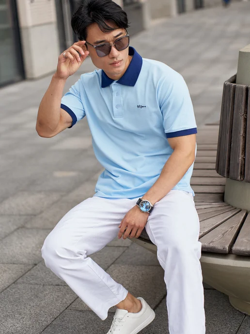 Po.Li BREND Mens Line Футболка поло с коротким рукавом премиум, голубой, фото 3