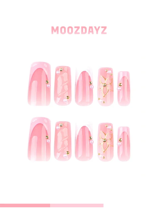 moozdayz Накладные ногти с дизайном и клеем длинные с 3д, белый, фото 2