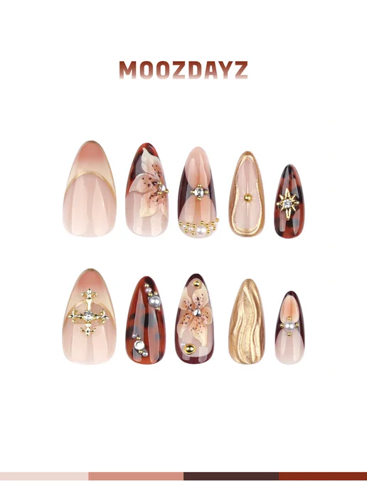 moozdayz Накладные ногти с дизайном и клеем длинные с 3д, черный, фото 3