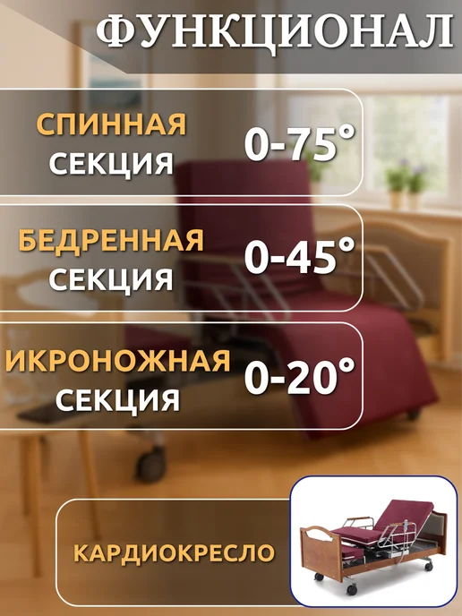 Мед-Мос Кровать для лежачих больных DB-2B с эл. приводом и матрасом, вариант, фото 3