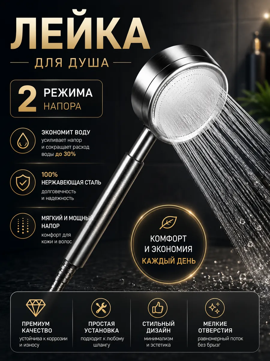 Водосберегающая металлическая лейка для душа