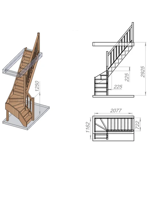 StairShop Лестница деревянная на второй этаж проем 770х1895мм (правая), 770x1895 мм, фото 3